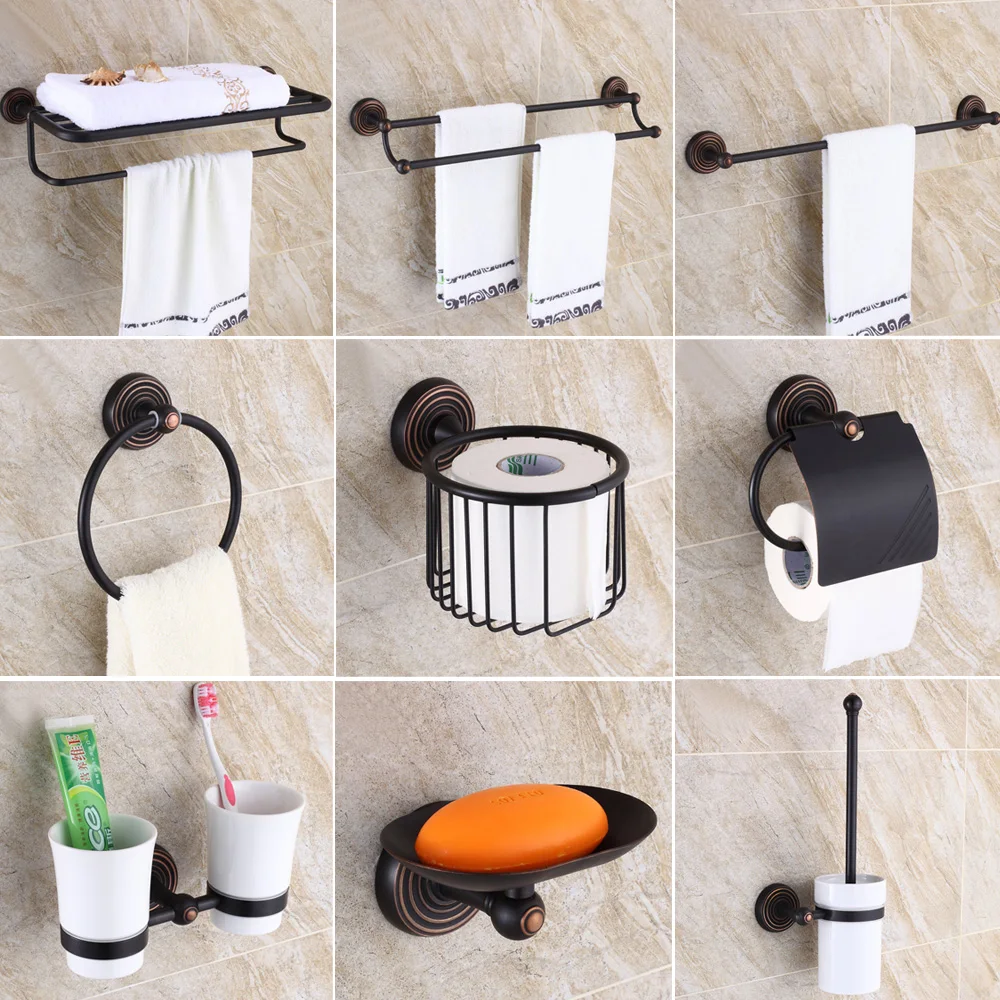 

Oil Rubbed Bronze Bathroom Accessories Set Towel Shelf Towel Holder Toilet Paper Holder Wall Mounted Bath Hardware Sets