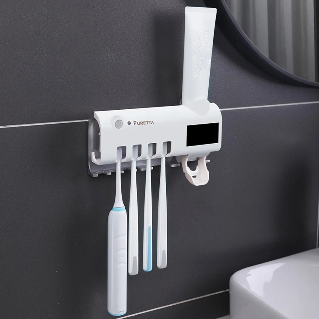 Держатель для зубных щеток, автоматический диспенсер для зубной пасты, держатель для ванной комнаты, набор инструментов, УФ-дезинфицирующее средство для зубной щетки, чистящее средство для хранения