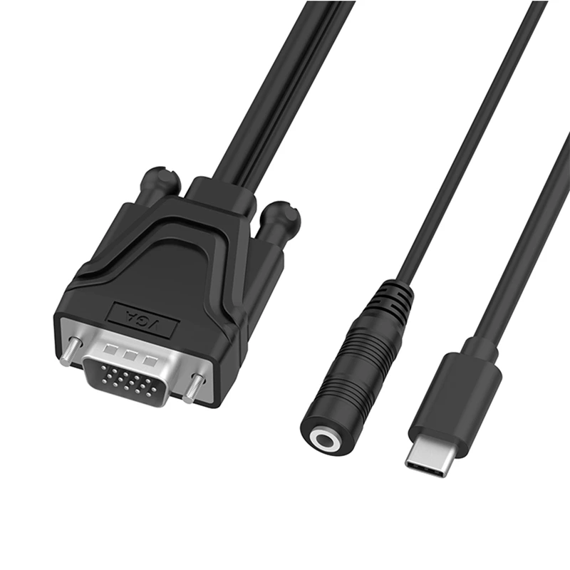  JABS Tipo-C a VGA Adapter Cable Wire con Porta Audio da 3.5mm Femmina HD TV Via Cavo Dell'adattator