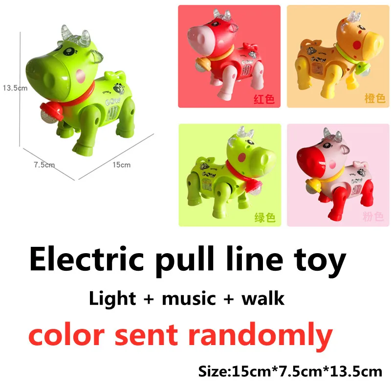 Upgrade Electric Pull Line Animal Toy Unicorn, Horse, Deer, Pig, Squirrel, Cattle And Dog,With Light + Music + Walking 6