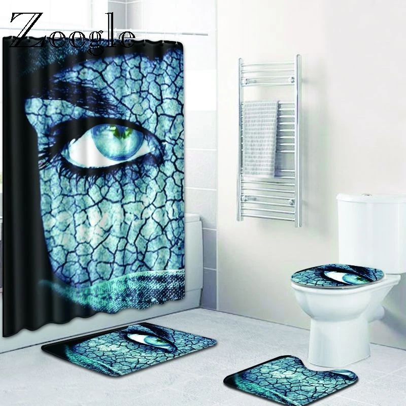 Zeegle Shower Curtain and Bath Mat Set Non-slip Shower Mat Pedestal Rug Lid Toilet Cover Mat Bathroom Curtain with 12 Hooks