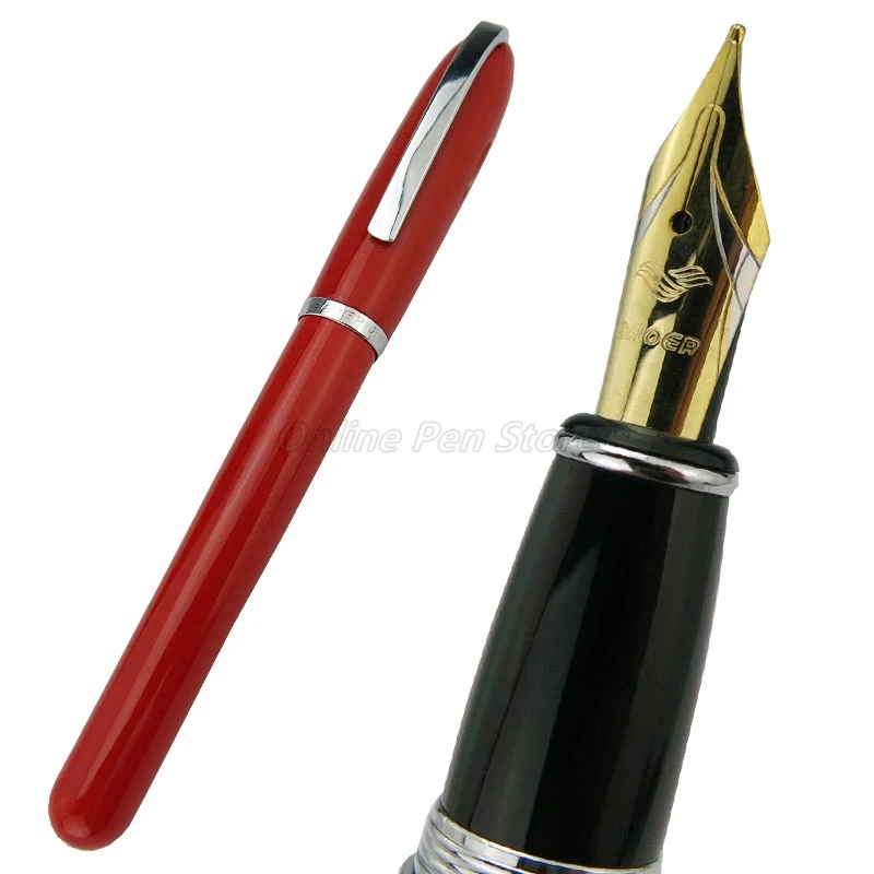 Baoer 516 Vivid Red Silver Trim Fountain Pen Iridium Medium Nib Unique Design Office School Writing Gift Pen Accessory