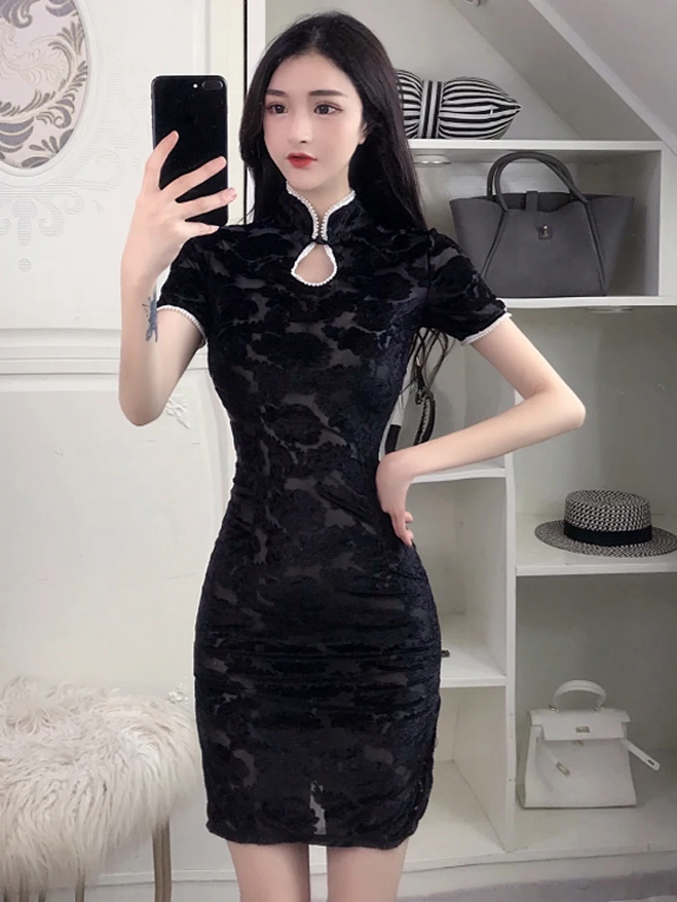 Китайское платье Ципао сексуальное женское белье Чонсам vestidos с принтом дракона перспективное сатиновое платье vestido chino открытое qi pao