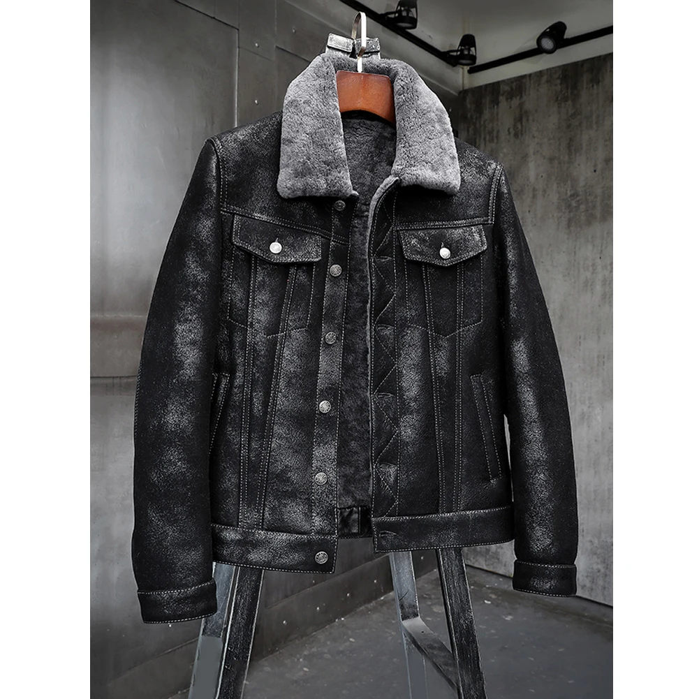 Мужская овечья шерсть куртка B3 летная куртка Авиатор зимнее пальто меховая кожаная куртка-бомбер черная джинсовая куртка