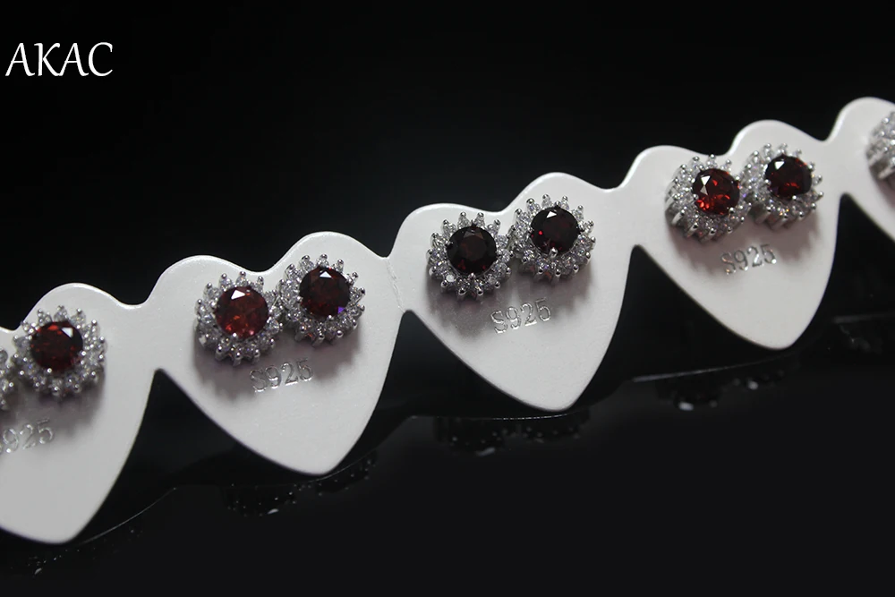 Free shipping AKAC beads size approx5mm natural red garnet stud earrings for women earrings