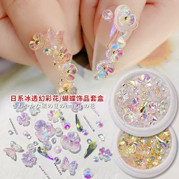 

Colorful AB Crystal Flower Butterfly Nail Art Decorations Mix Metal Rivets Pearls Holographic DIY Nails Rhinestones Accessories