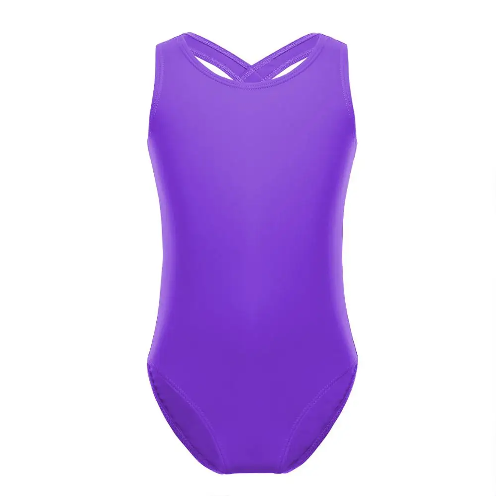 Purple Детский гимнастический купальник для девочек, для танцев, цельный, для танцев, стринги, боди, балерина, пачка, детский балетный купальник, танцевальный костюм - Цвет: Purple