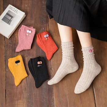 

Japanese Harajuku Retro Women Cotton Loose Socks Cute furball High School Girls Korean Style Knitting Solid Color Long