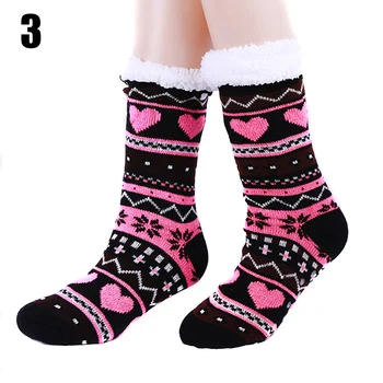 

1 Pair Women Indoor Knit Jacquard Stripes Socks Warm Thicken Plush Comfortable Anti-Slip 2019 Ladies Winter Home Casual Socks