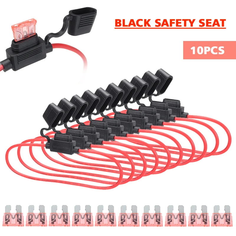 10pcs Waterproof Black In-line Wire Full Size Blade Type Fuse Holder for Car 