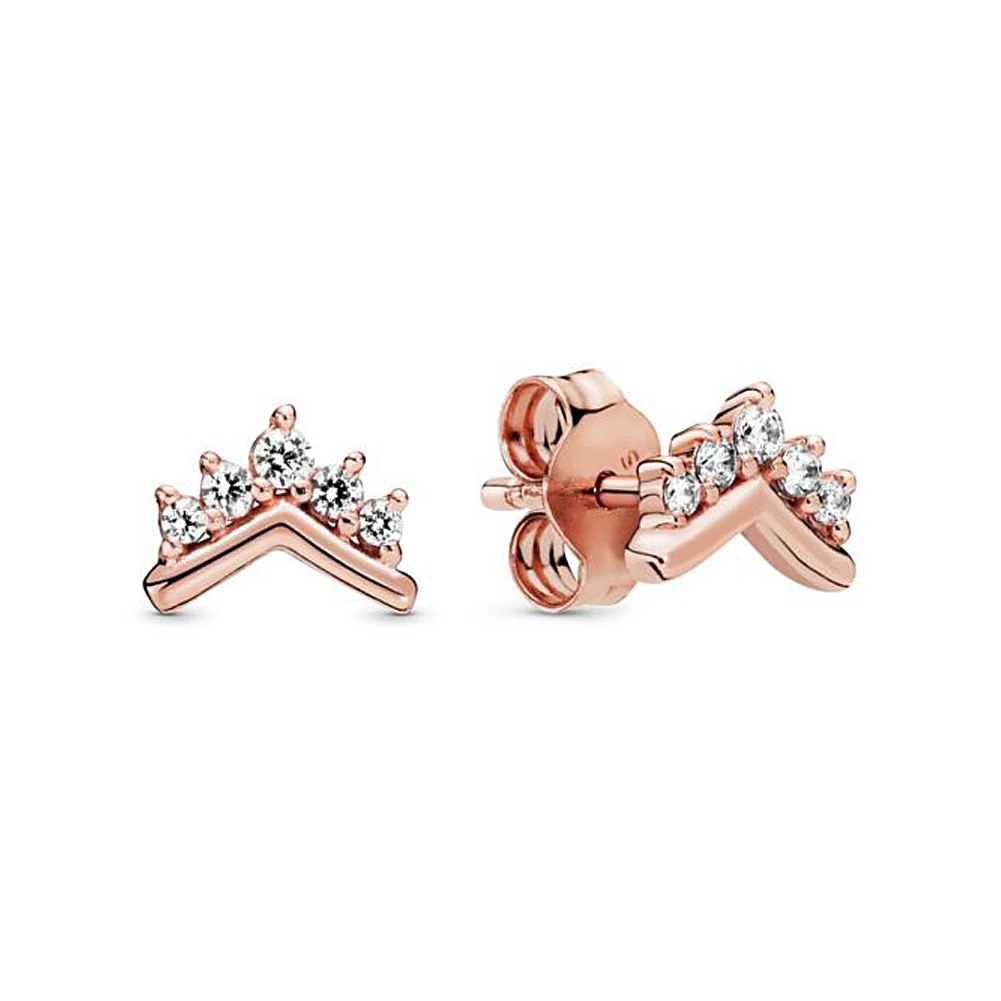 

Silver 2019 Autumn Rose Gold Tiara Wishbone Stud Earring for Women Original Silver Copper Alloy Lucky Crystal Ear Studs