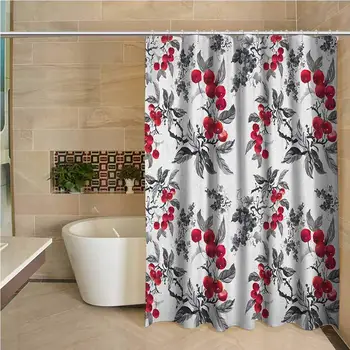 

Rowan 3D Printed Shower Curtain Abstract Modern Garden Theme with Artistic Rowan Plant Botanical Pattern Design Hotel Quality