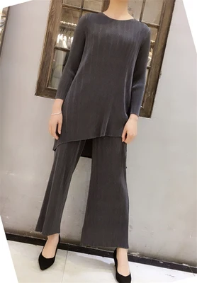 Miyake fold style длинная футболка в складку расклешенные брюки комплект из двух предметов