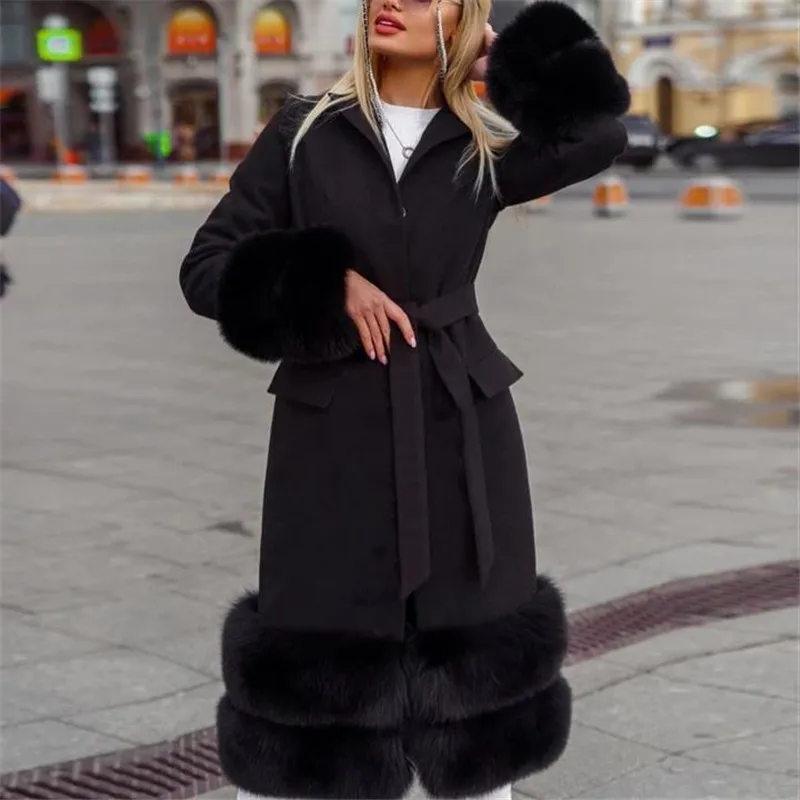 CKMORLS модное шерстяное длинное большое пальто куртка с воротником из натурального меха лисы женские кашемировые пальто зимняя куртка manteau femme - Цвет: style 2