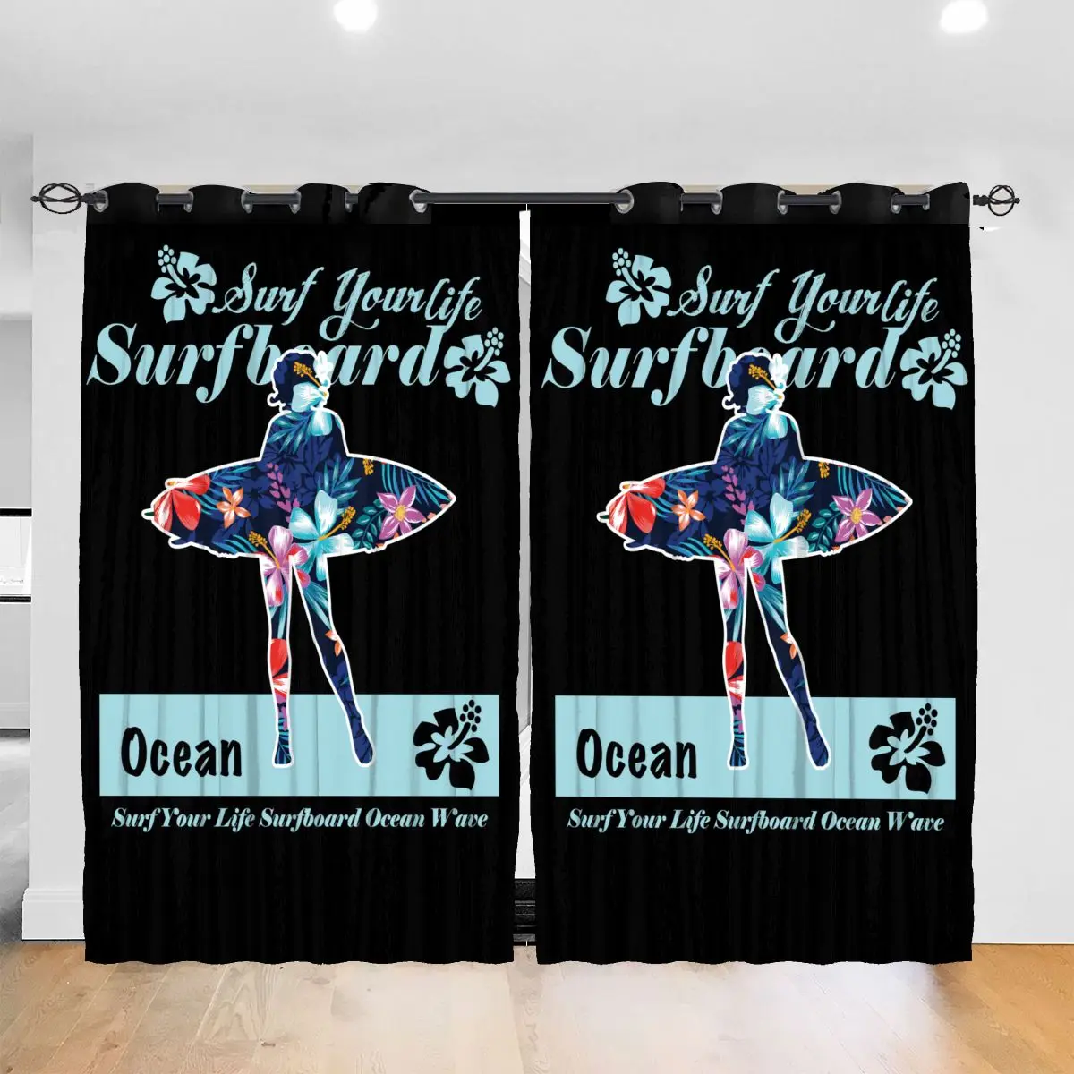 

Living Room Sun Block Curtain Surf Your Life Surfboard Ocean Wave Light Shading Bedroom Blackout Window Curtains 52x72In