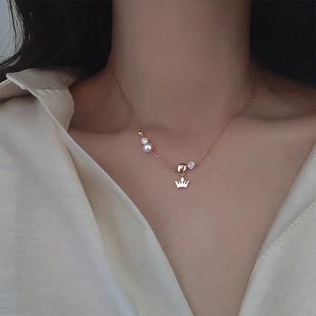 

Pearl Crown Necklace 925 Sterling Silver Fashion Kpop Rose Gold Chain Women Personalized Egirl Luxury Jewelry Free Shiping