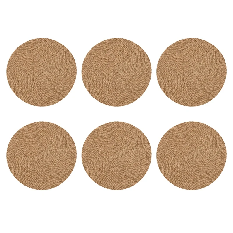 Round Braided Placemats Set of 6 Jute Handmade 7 Inch Heat Resistant Thick Hot Pads Mats Coaster | Дом и сад