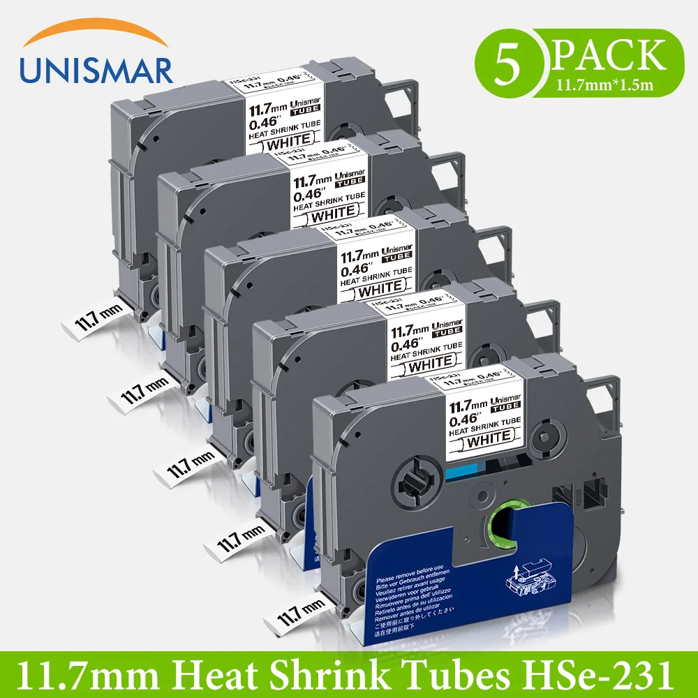 Unismar 5PK HSe 231 11 7 м * 1 5 термоусадочная трубчатая лента для печати ярлыков Brother PT E300 H300