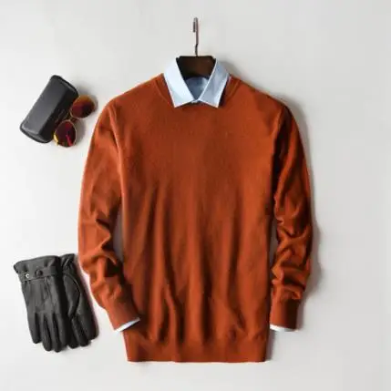 caramel o-neck Кашемировый хлопковый мужской свитер осень-зима, трикотажное платье-свитер hombre pull homme hiver, мужской пуловер с круглым вырезом, вязаные свитера - Цвет: caramel o-neck