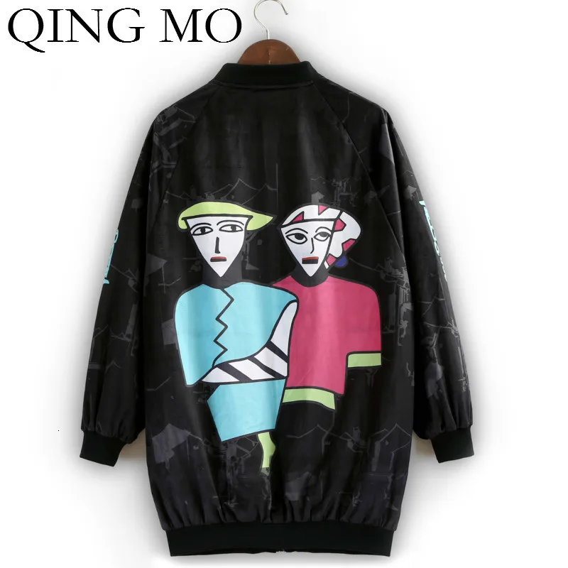 QING MO, модное Брендовое бархатное зимнее теплое Женское пальто, Черное Женское пальто с рисунком, большие размеры, Свободное пальто, модное, ZQY1756