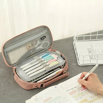 

Korean Creative Stationery Bag For Girls And Boys Pencil Case Canvas Double Layer Large Capacity Kawai Kids School Supplies