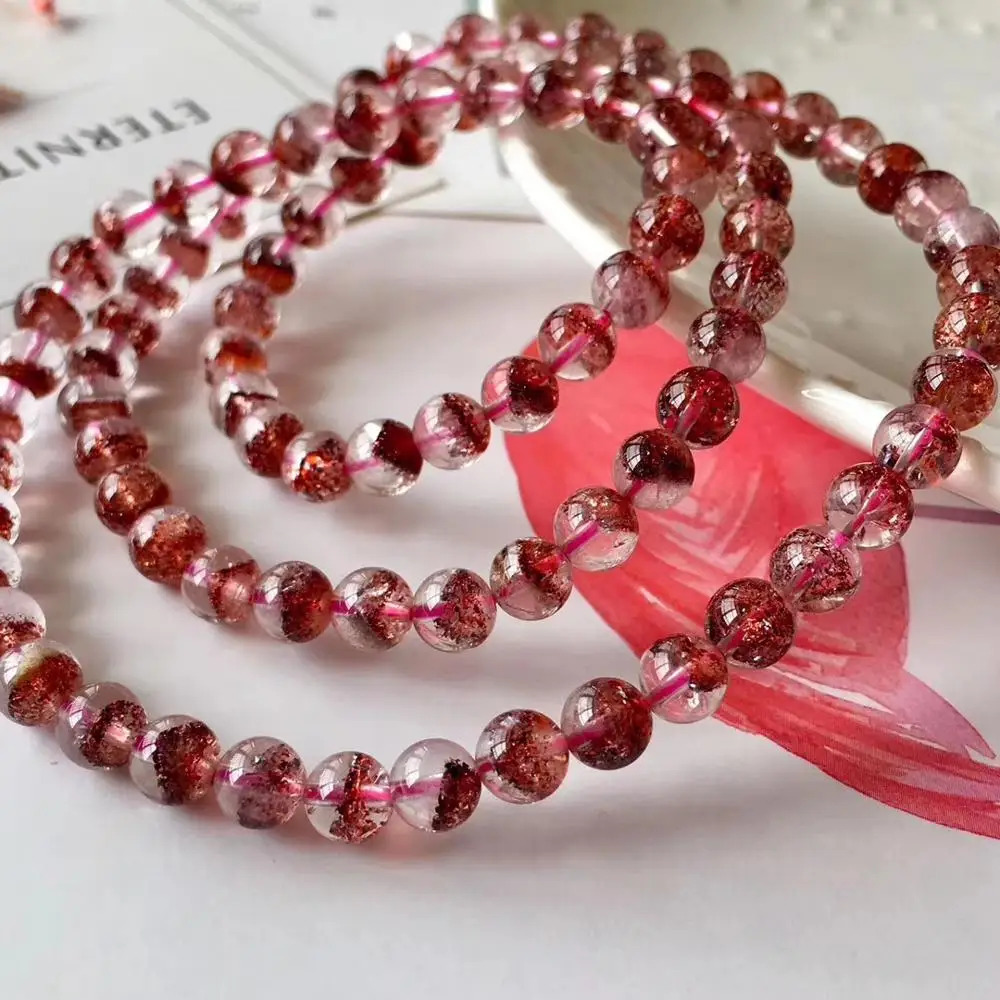 

5.4mm Natural Lepidocrocite Quartz Colroful Super Seven 3 Laps Clear Round Beads Bracelet Stretch Crystal Certificate AAAAAA