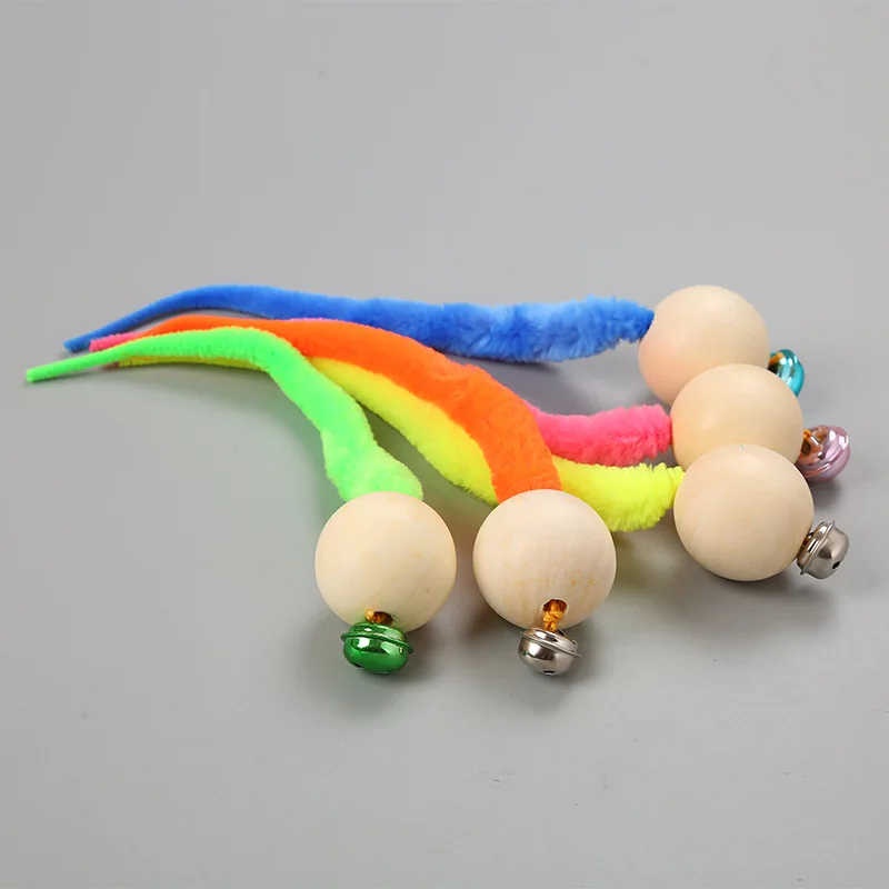 New Cat Toy Wooden Beads Snake Tail Colorful Caterpillar Wooden Beads (random color)