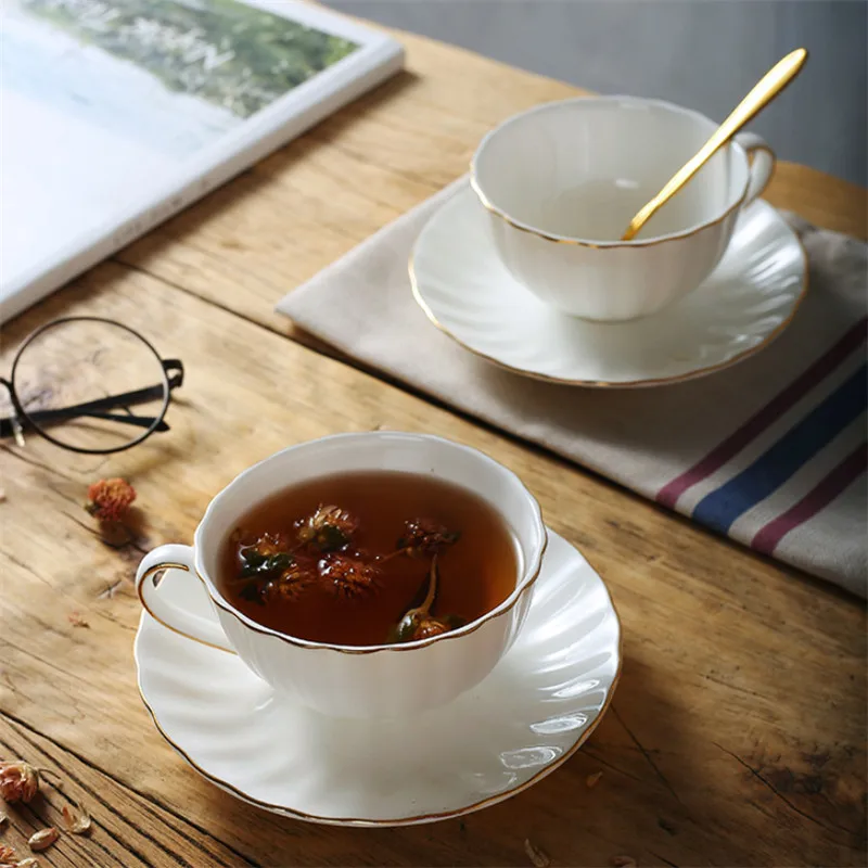 European Bone China Coffee Cup With Saucer Set White Porcelain Phnom