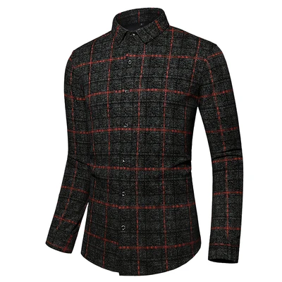 Рубашка для мужчин s Slim Fit с длинными рукавами, рубашки для мужчин, мужская рубашка в стиле кэжуал,, осенняя клетчатая M-7XL, Chemise Homme - Цвет: Красный