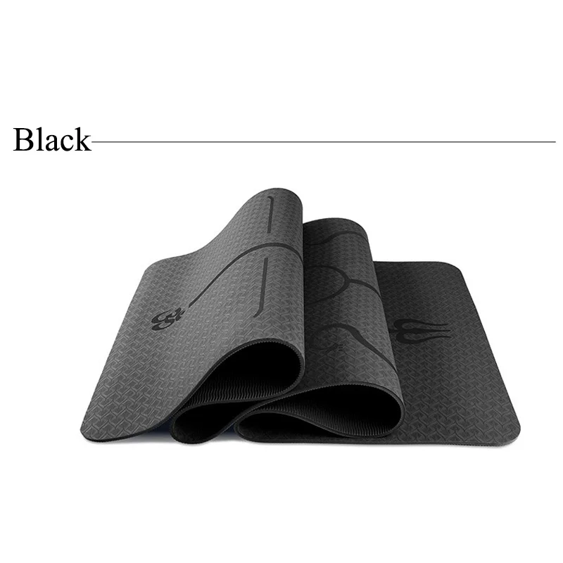 1830*610*6mm TPE Yoga Mat with Position Line Non-slip and Tasteless Fitness Mat Pilates Beginner Environmental Fitness Gymnastic - Цвет: Black