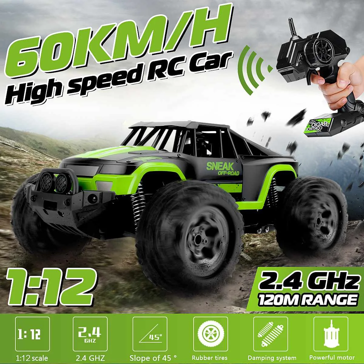 60 км/ч 2WD RC пульт дистанционного управления внедорожные автомобили 1/12 масштаб автомобиля 2,4 ГГц сканеры Электрический Монстр автомобиль ПВХ игрушки для детей