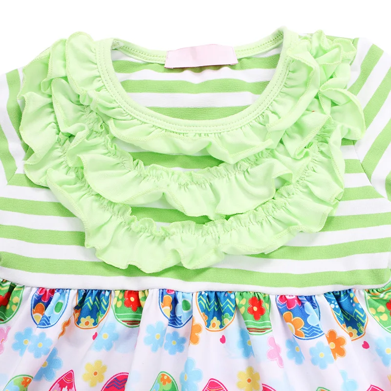 Kaiya angel/Пасхальный комплект одежды для маленьких девочек; рубашка с оборками и принтом в виде яйца+ Полосатые кружевные штаны; Праздничная летняя одежда для детей