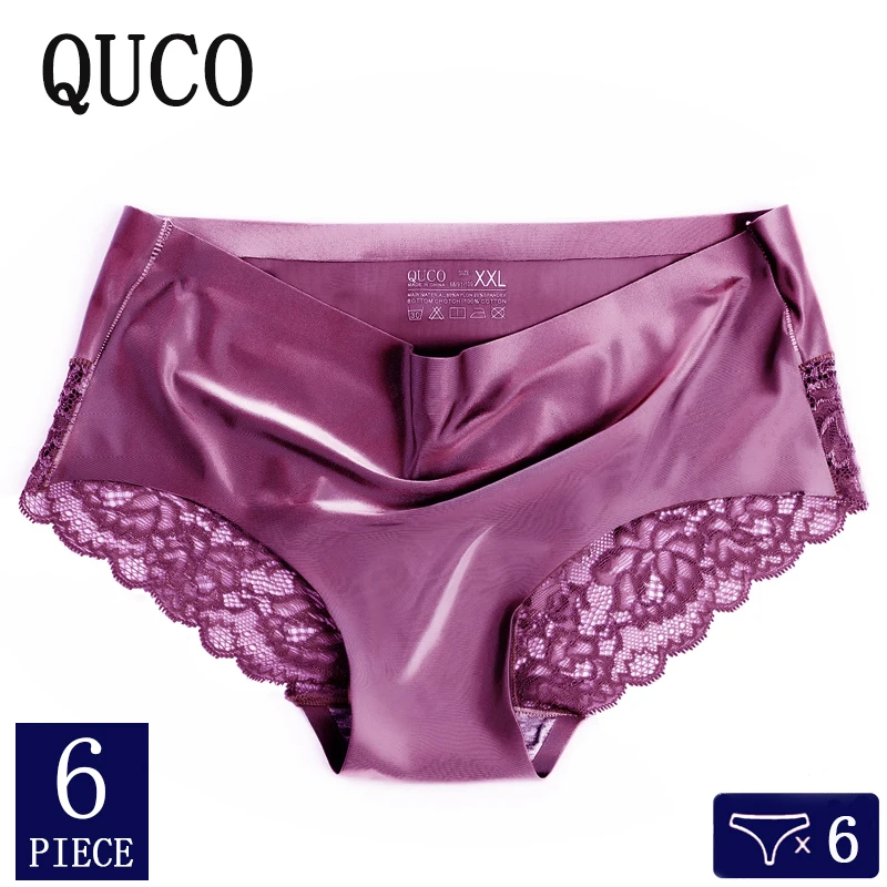 6pcs/lot QUCO Brand Sexy Lace Panties For Women Seamless Underwear Women's Briefs Ladies Transparent Lingerie Solid