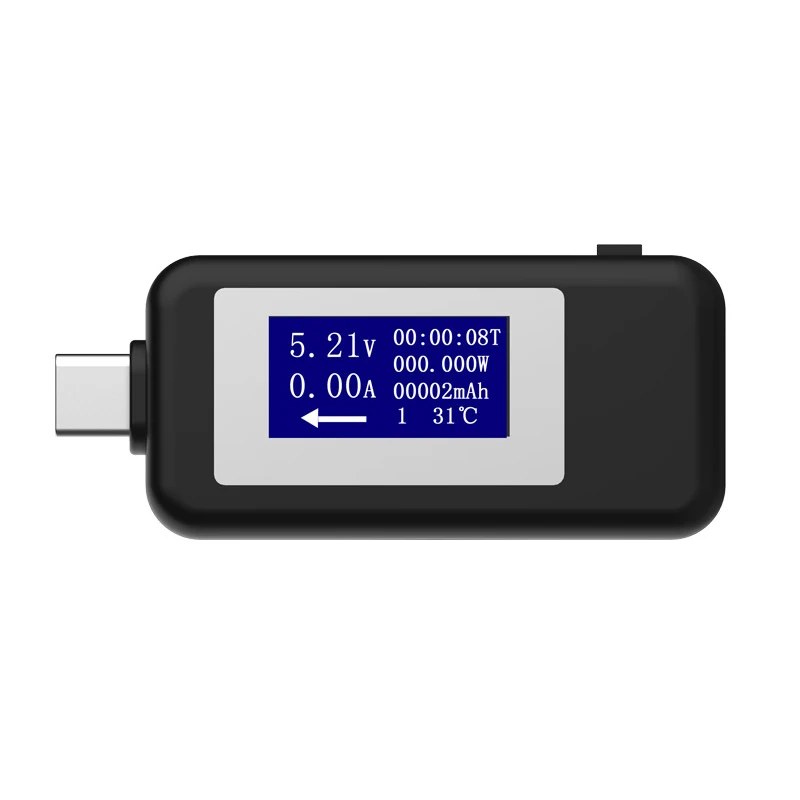 1902CBK Type-c Tester USB Tester DC Digital Voltmeter Voltage Current Meter Ammeter Detector Power Bank Charger Indicator Voltmeter - Color: 1902CBK