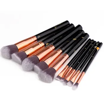 

10pcs/set Face Foundation Ergonomic Marble Texture Plastic Handle Easy Clean Powder Blending Lip Washable Makeup Brush Daily Use