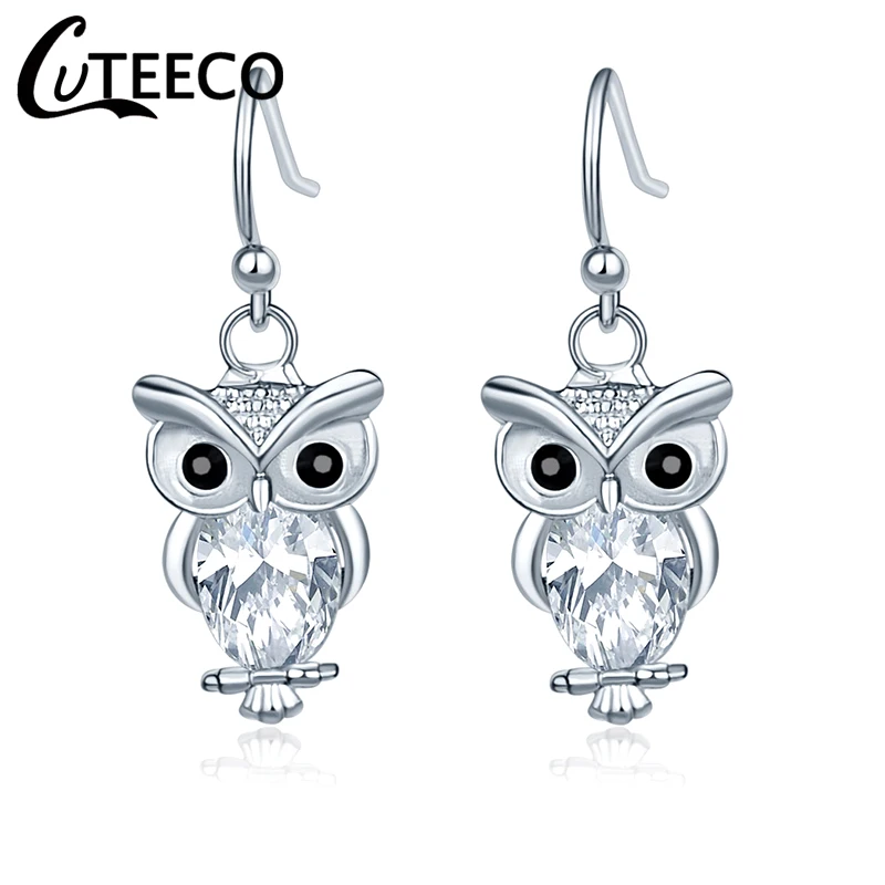 CUTEECO Европейский Блестящий Циркон Сова серьги гвоздики для женщин новые модные серьги, украшения Brincos оптом