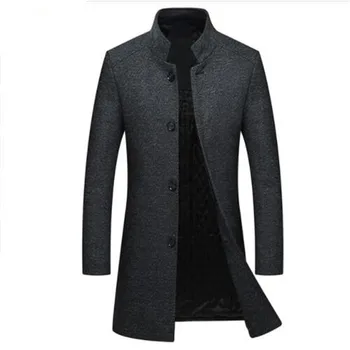

New Men Trench Coat Thick Long Woolen Overcoat Fashion Stand Collar Jackets Coats Jaqueta Masculina