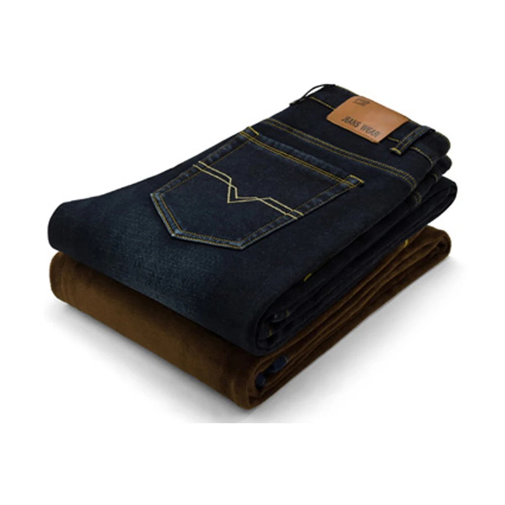 Горячая Распродажа, зимние теплые мужские тонкие прямые джинсы, повседневные утолщенные фланелевые джинсы на флисе, эластичные потертые джинсы, Большой размер 29-40 S6WJ023 - Цвет: blue black