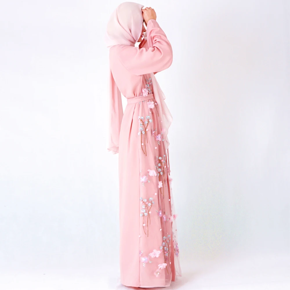 Цветочная вышивка открытый Абая Рамадан кардиган мусульманский хиджаб платье джилбаб одеяние мусульмане Longue Женская Турецкая мусульманская одежда