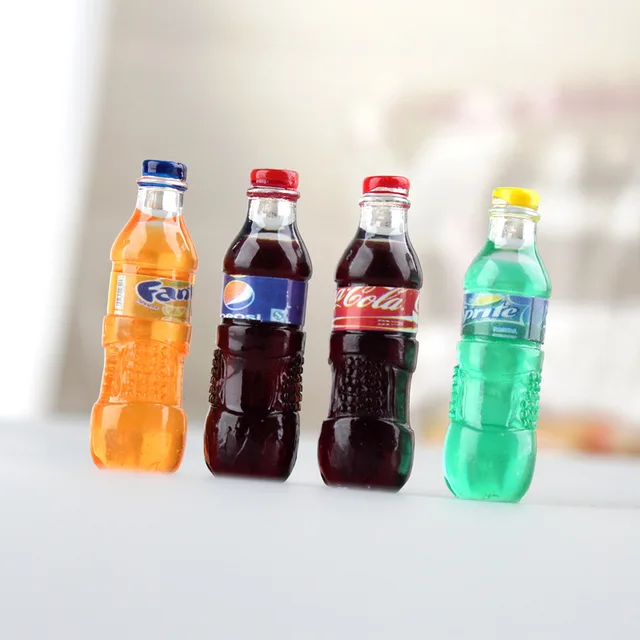 4PCS 1:12 Scale Cute Mini Coke Dollhouse Miniature Beverage Bottle Soda Drink Pretend Play Food Toy Kitchen Accessories 2