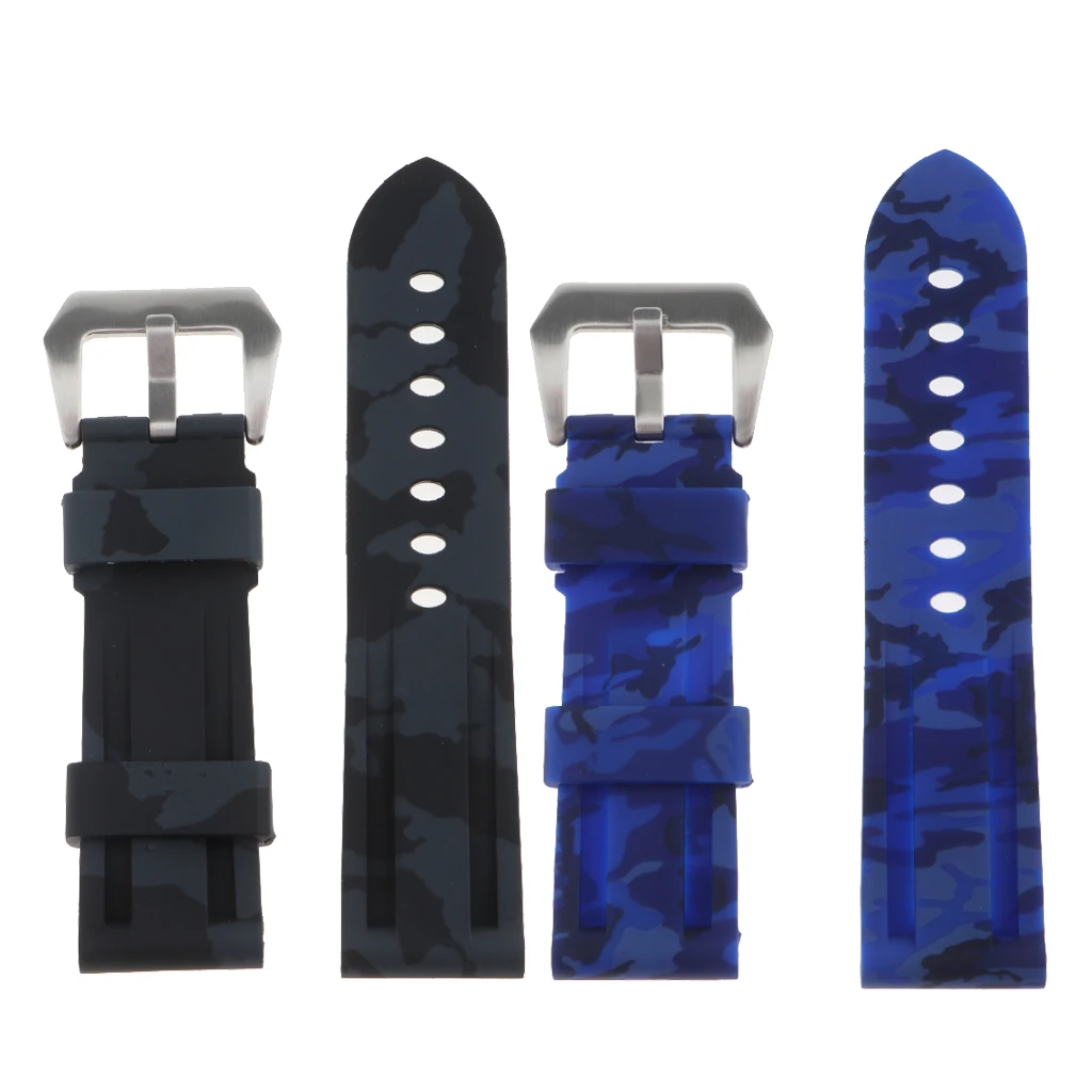 

2 Pieces Soft Camouflage Silicone Rubber Watch Strap for Smart Watch Band 24mm