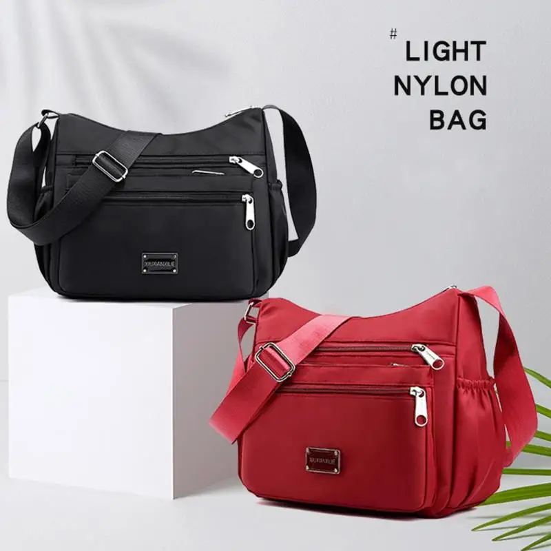

Women Waterproof Nylon Messenger Sling Bags Solid Color Zipper Pocket Travel Casual Large Capacity Shoulder Handbag