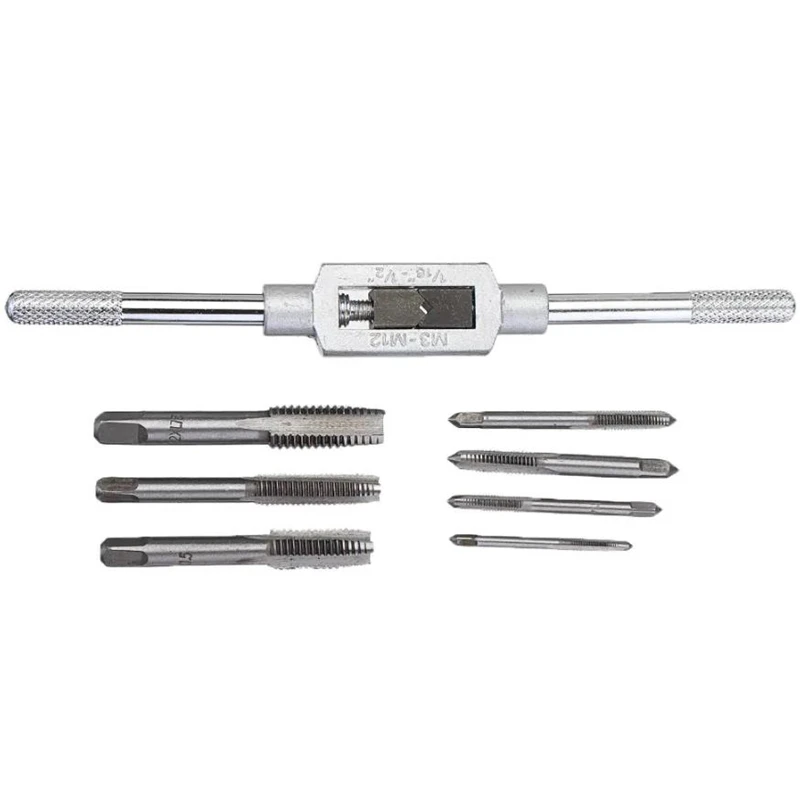 Adjustable Ratchet Hand Tap Wrench 7Pcs High Speed Steel Screw Thread Tap Set M3-M12 screw tap,tap and die set,hand tap and die set,tap wrench,hand tap tool set,screw tap set,hand tap tool