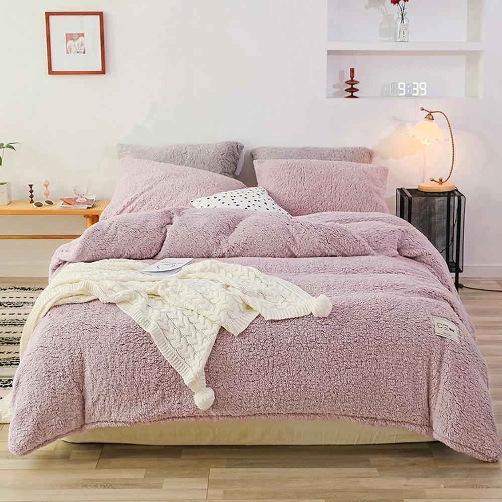 Light Purple Домашний текстиль Стёганое Одеяло Обложка 1 шт. Подушка Чехол 2 шт. зимний комплект постельных принадлежностей мягкие теплые кашемировое пододеяльник однотонные флисовые покрывало - Цвет: Light Purple