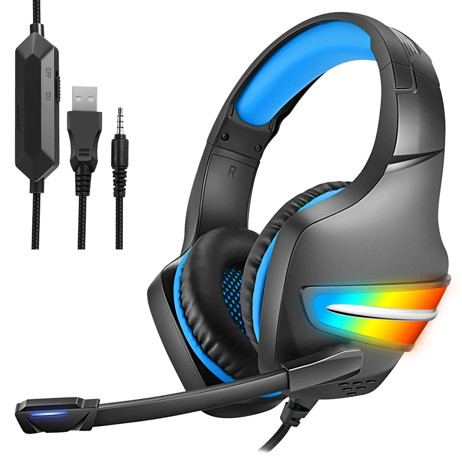 

J6 Wired Headphones,Surround Stereo Sound Luminous Game Player Headset,With Microphone,Suitable For Laptops, PS4, PS5, PC, etc.