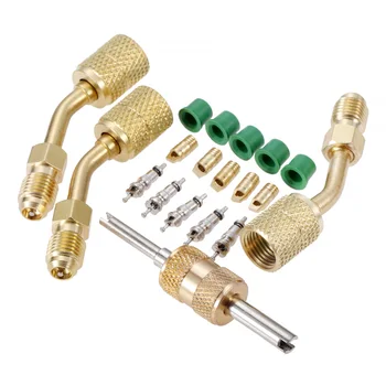 

R410A Adapter kits w/ Valve Core Remover Gaskets Thimbles 5V1Valve Cores, R134a Hose Rubber, 5/16" Female to 1/4" Male