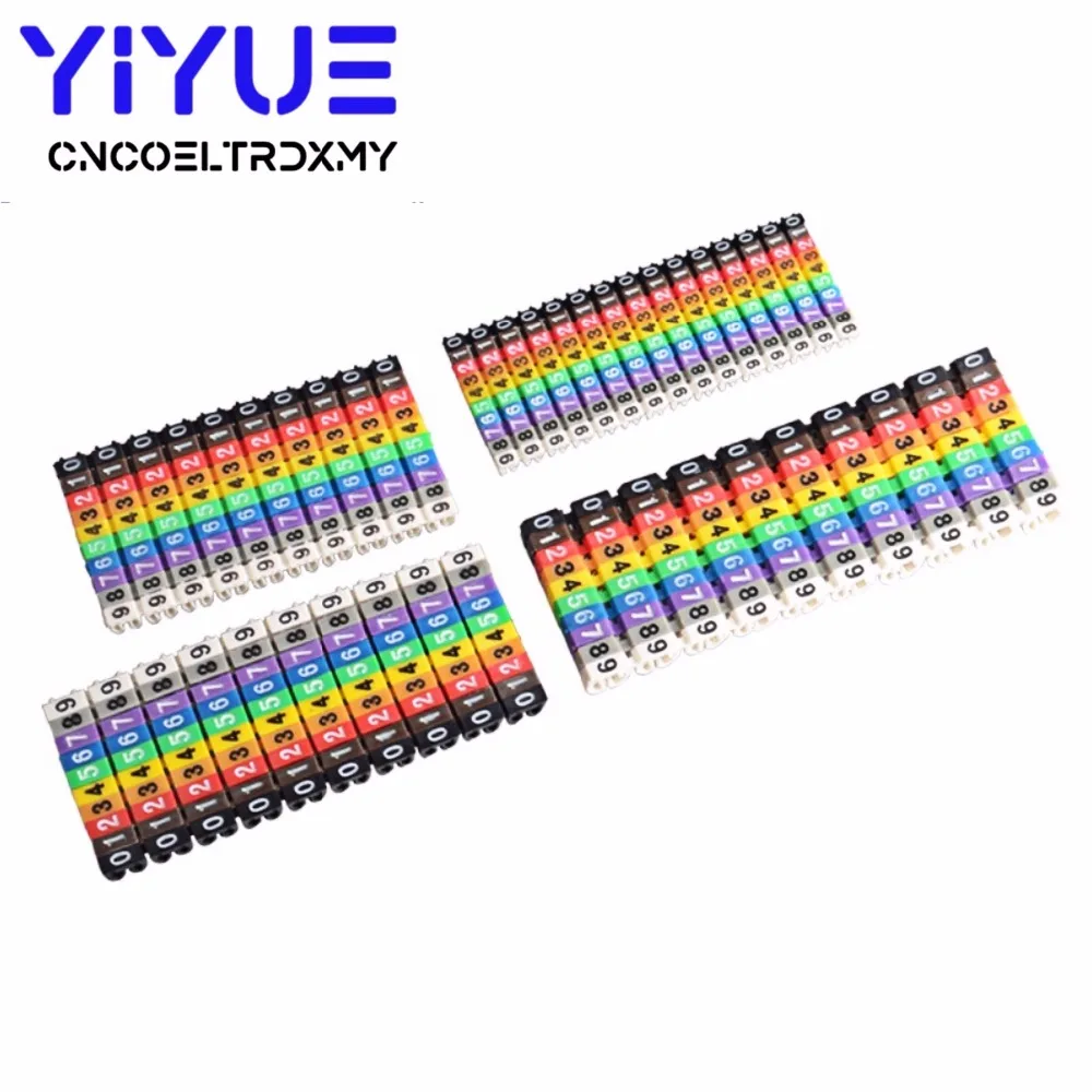 100pcs 0-9 Cable Wire Marker 0 to 9 For Cable Size 1.5mm2-6mm2 Colored