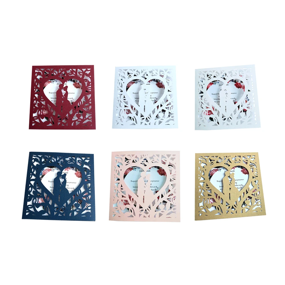  10 Sets Hollow Heart Couple Laser Cut Wedding Invitation Card With Envelopes Custom Party Decoratio - 4000275550737