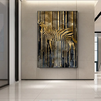 

Abstract Art Golden Zebra Nordic Canvas Painting Modern Posters and Prints Scandinavian Cuadros Wall Art Picture for Living Room
