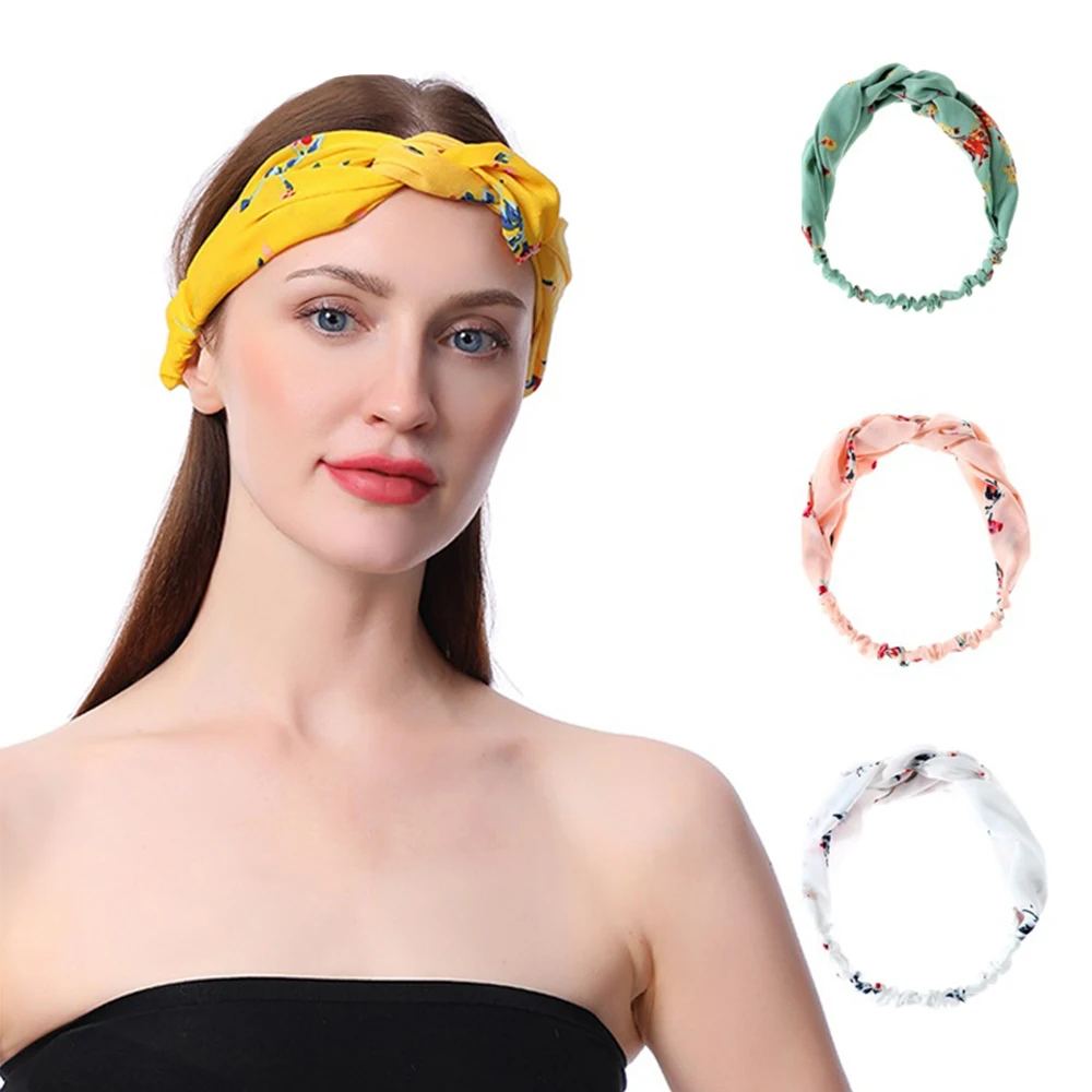 

Summer Bohemian Style Hairbands Print Headbands For Women Retro Cross Knot Turban Bandage Bandanas Women Hair Accessorie
